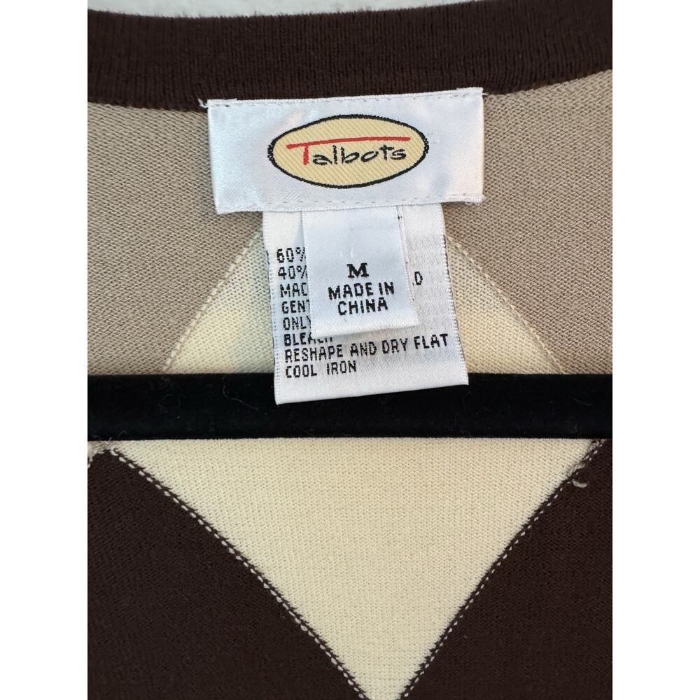 Talbots Women's Preppy Argyle Cardigan Sweater Diamond Size M V-Neck Academic - Picture 6 of 10